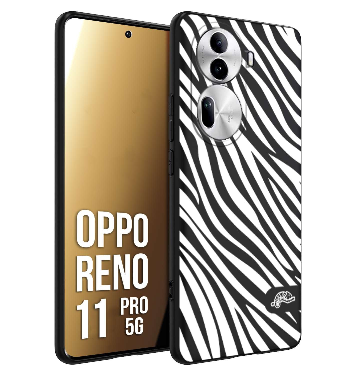CUSTOMIZZA - Custodia cover nera morbida in tpu compatibile per Oppo Reno 11 PRO 5G zebrata maculata a rilievo soft touch donna bianca