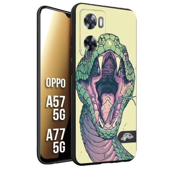 CUSTOMIZZA - Custodia cover nera morbida in tpu compatibile per Oppo A57 5G - A77 5G snake yellow green serpente tatuaggio tattoo disegnato a mano