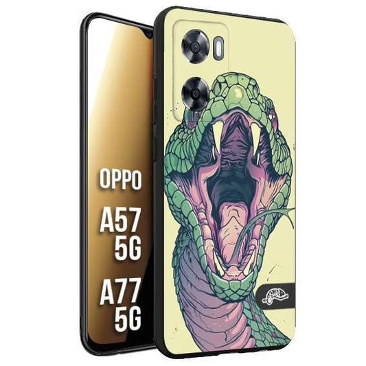 CUSTOMIZZA - Custodia cover nera morbida in tpu compatibile per Oppo A57 5G - A77 5G snake yellow green serpente tatuaggio tattoo disegnato a mano