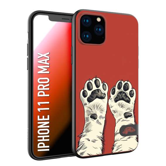 CUSTOMIZZA - Custodia cover nera morbida in tpu compatibile per iPhone 11 PRO MAX zampe di gatto cat paws rossa red disegnata fumetto cartoon