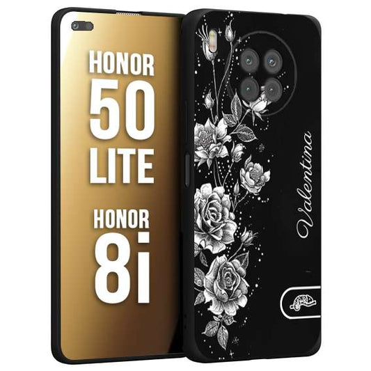 CUSTOMIZZA - Custodia cover nera morbida in tpu compatibile per Honor 8i - Honor 50 LITE a rilievo soft touch personalizzata nome rose fiori donna