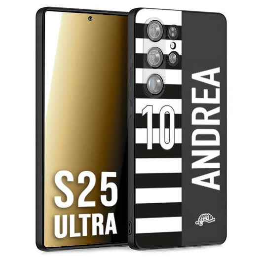 CUSTOMIZZA - Custodia cover nera morbida in tpu compatibile per Samsung S25 ULTRA personalizzata calcio football nome e numero calciatori bianconera