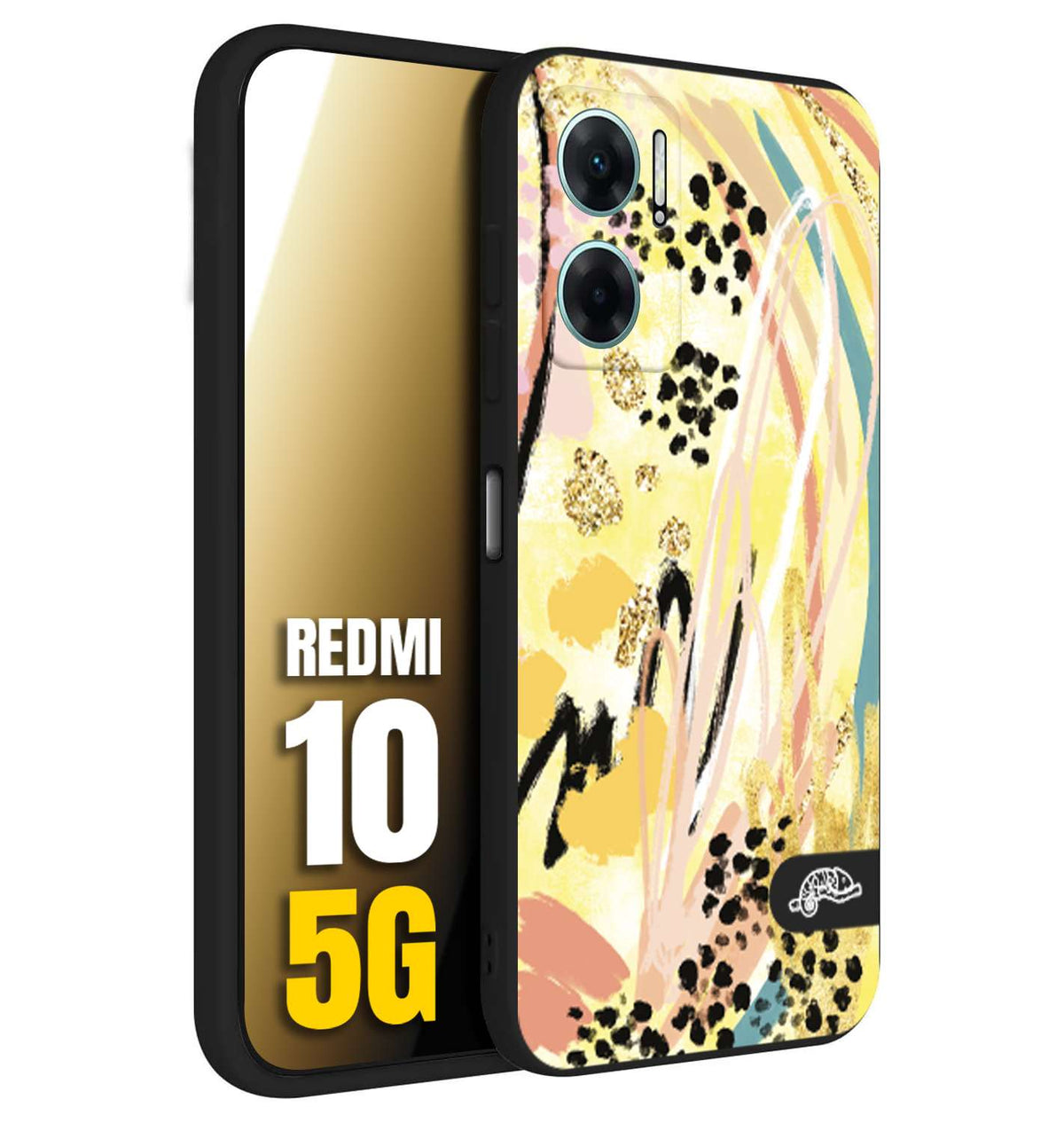 CUSTOMIZZA - Custodia cover nera morbida in tpu compatibile per Xiaomi Redmi 10 5G astratti donna flower fantasia estate gialla rosa leopardata