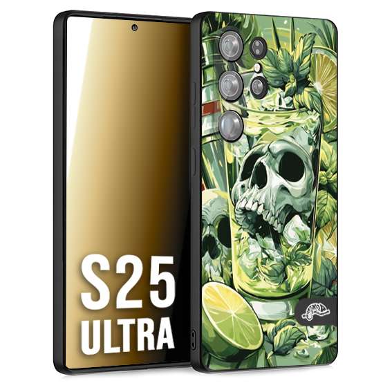CUSTOMIZZA - Custodia cover nera morbida in tpu compatibile per Samsung S25 ULTRA Mojito cocktail teschio illustrazione drink lime menta ghiacci tropicale street art