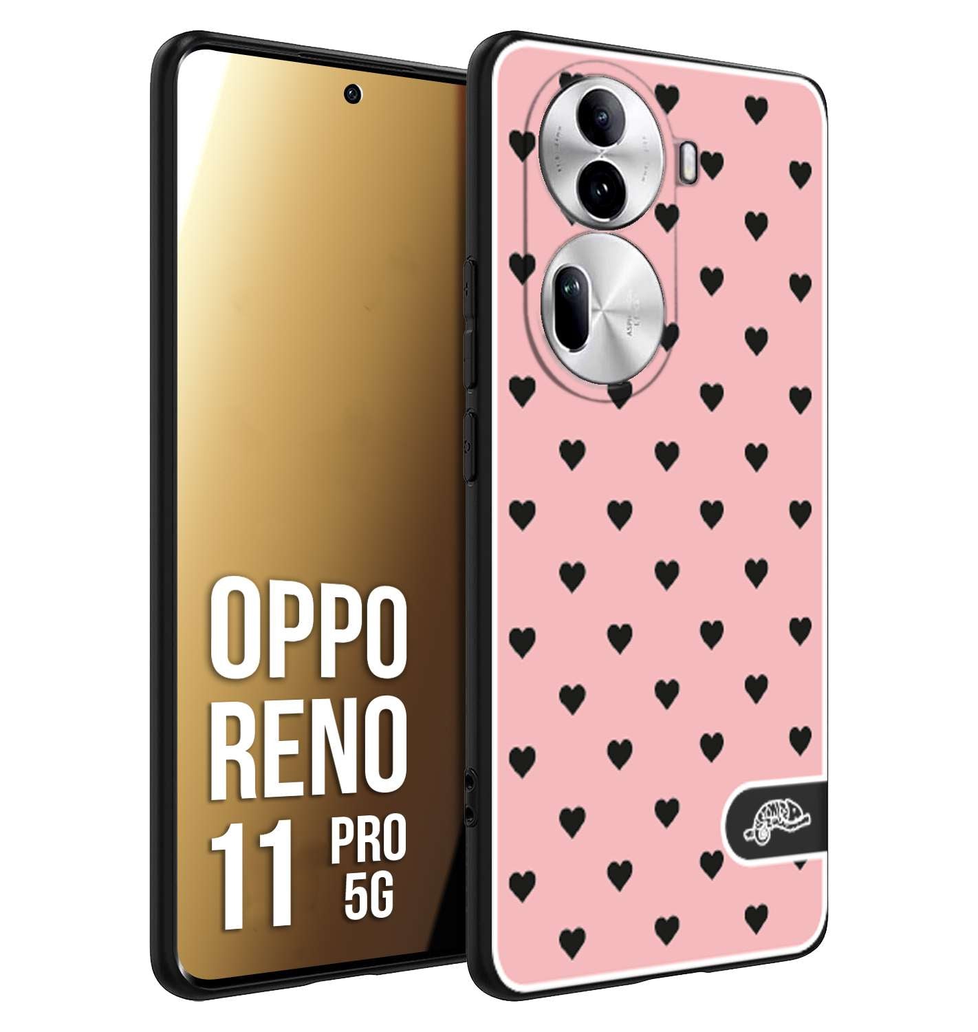 CUSTOMIZZA - Custodia cover nera morbida in tpu compatibile per Oppo Reno 11 PRO 5G cuori pois rosa donna pin up vintage
