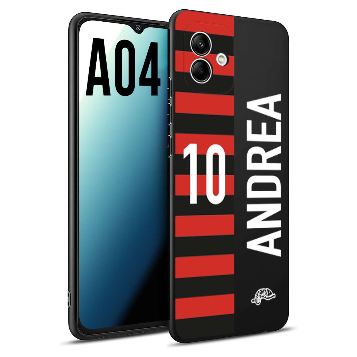 CUSTOMIZZA - Custodia cover nera morbida in tpu compatibile per Samsung A04 personalizzata calcio football nome e numero calciatori rossonera
