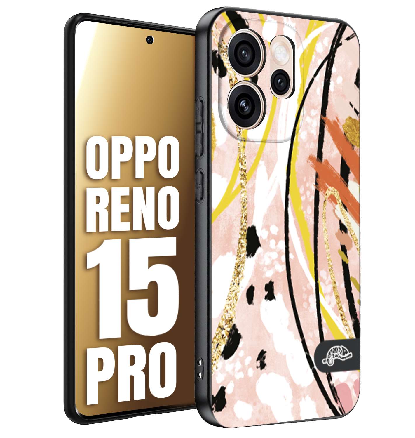 CUSTOMIZZA - Custodia cover nera morbida in tpu compatibile per Oppo Reno 15 PRO fiori astratti donna zebrato leopardato fantasia dorata gialla rosa colorata