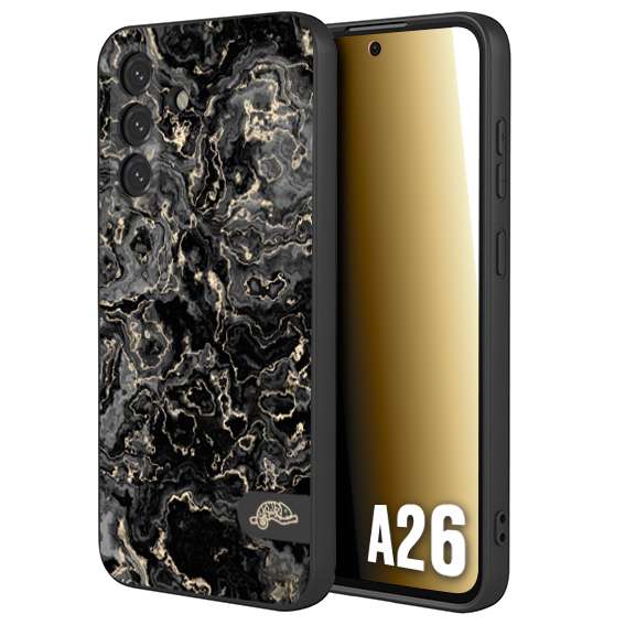 CUSTOMIZZA - Custodia cover nera morbida in tpu compatibile per Samsung A26 effetto marmo marble nero black venature dorato pietra
