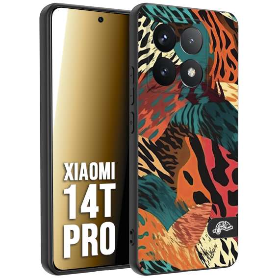 CUSTOMIZZA - Custodia cover nera morbida in tpu compatibile per Xiaomi 14T PRO leopardato tigrato tiger colorata summer arancio verde fucsia