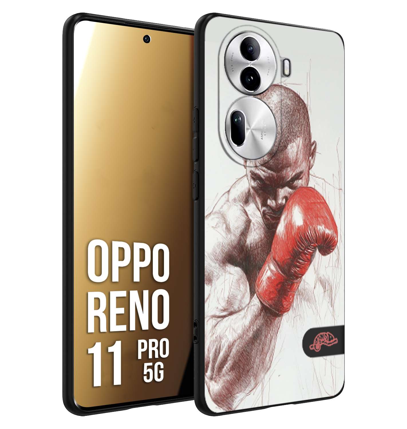 CUSTOMIZZA - Custodia cover nera morbida in tpu compatibile per Oppo Reno 11 PRO 5G pugilato pugili disegno tattoo guantoni box sport primo piano