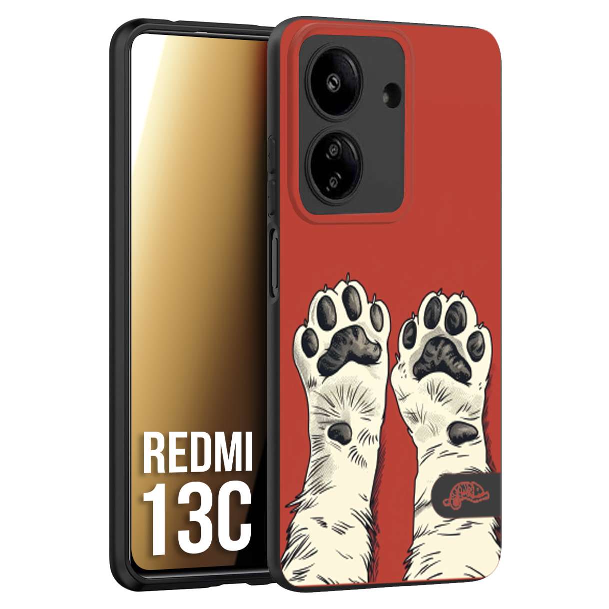 CUSTOMIZZA - Custodia cover nera morbida in tpu compatibile per Xiaomi Redmi 13C zampe di gatto cat paws rossa red disegnata fumetto cartoon