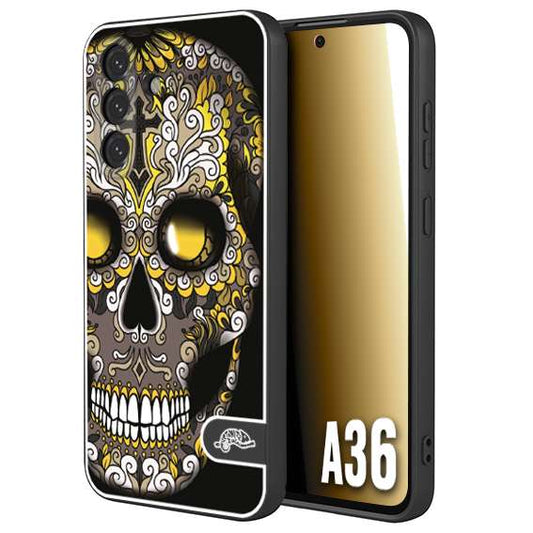 CUSTOMIZZA - Custodia cover nera morbida in tpu compatibile per Samsung A36 teschio messicano Mexican skull nero giallo