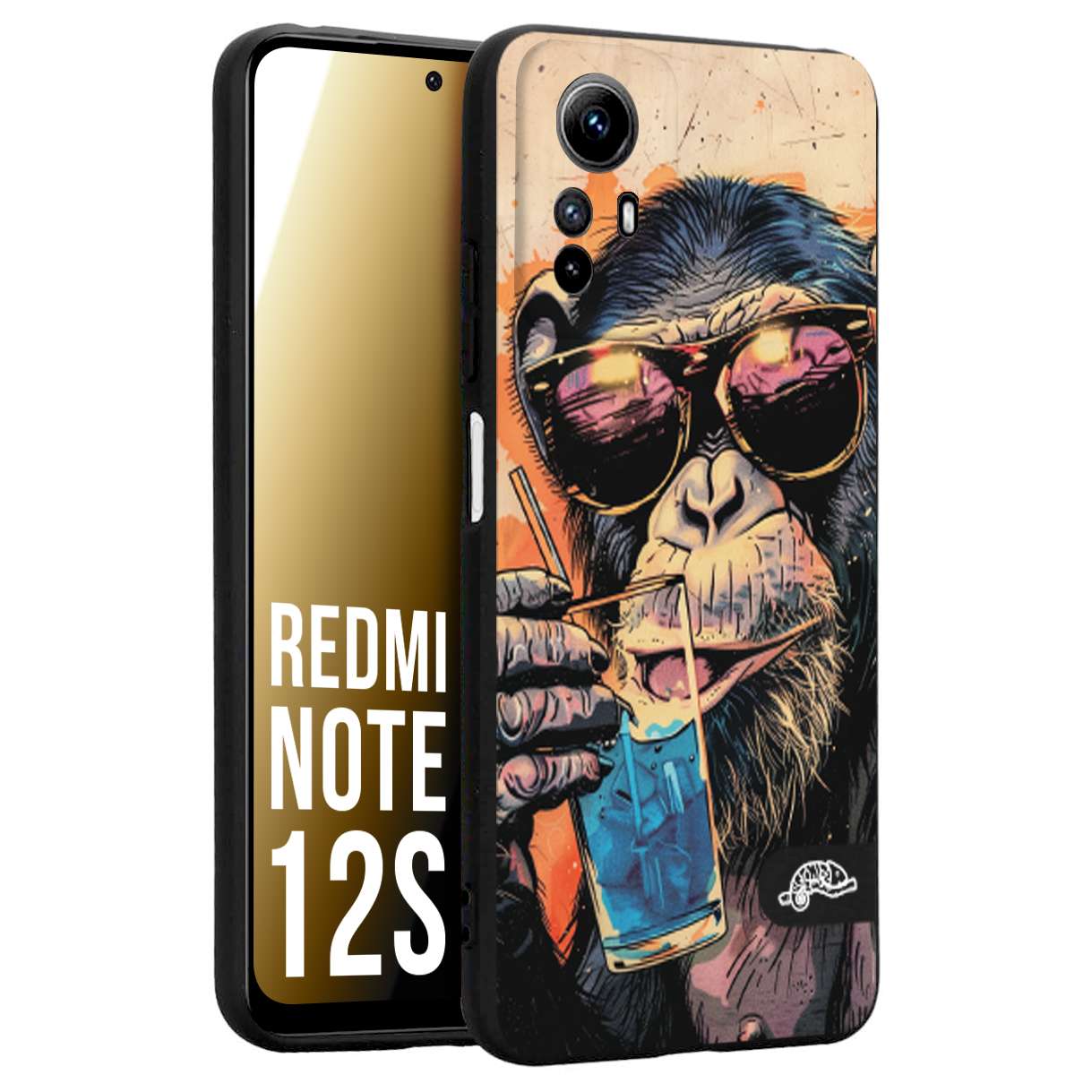 CUSTOMIZZA - Custodia cover nera morbida in tpu compatibile per Xiaomi Redmi Note 12S estate disegnata cocktails animali simpatici scimmia monkey negroni