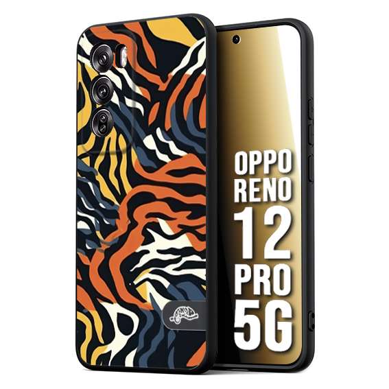 CUSTOMIZZA - Custodia cover nera morbida in tpu compatibile per Oppo Reno 12 PRO 5G leopardato maculato tigrato tiger colorata gialla blu arancio
