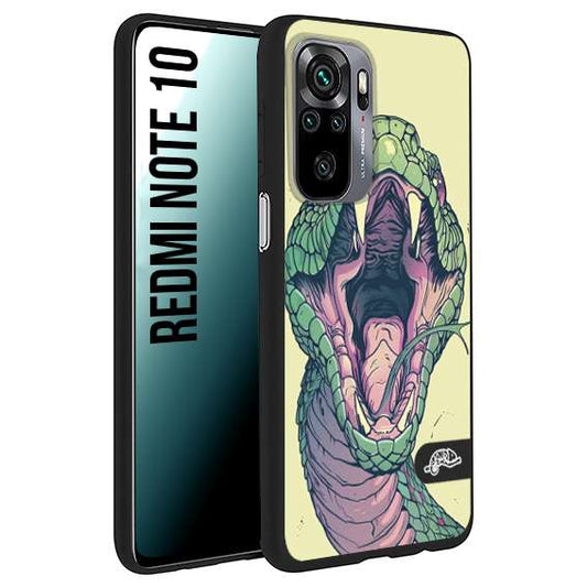 CUSTOMIZZA - Custodia cover nera morbida in tpu compatibile per Xiaomi Redmi Note 10 snake yellow green serpente tatuaggio tattoo disegnato a mano