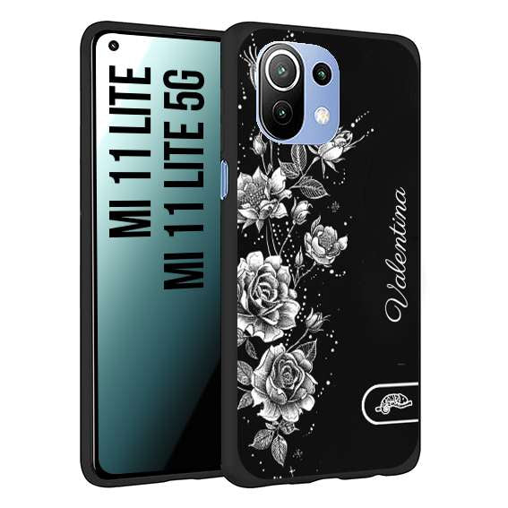CUSTOMIZZA - Custodia cover nera morbida in tpu compatibile per Xiaomi Mi 11 Lite / Mi 11 Lite 5G personalizzata rilievo soft touch nome rose fiori donna
