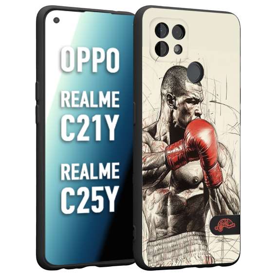 CUSTOMIZZA - Custodia cover nera morbida in tpu compatibile per Realme C21Y - C25Y pugilato pugili disegno tattoo guantoni box sport ring