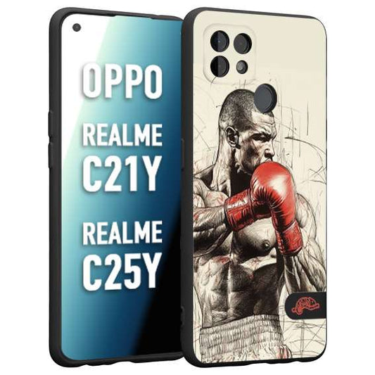 CUSTOMIZZA - Custodia cover nera morbida in tpu compatibile per Realme C21Y - C25Y pugilato pugili disegno tattoo guantoni box sport ring