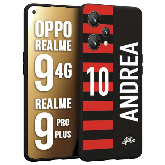 CUSTOMIZZA - Custodia cover nera morbida in tpu compatibile per Realme 9 4G - 9 PRO PLUS personalizzata calcio football nome e numero calciatori rossonera