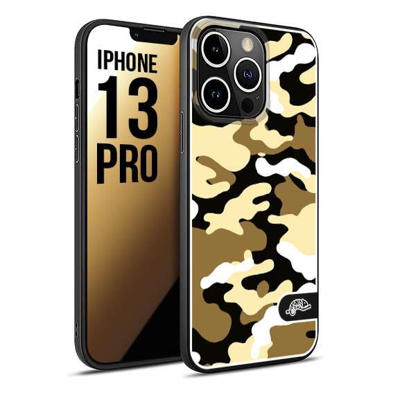 CUSTOMIZZA - Custodia cover nera morbida in tpu compatibile per iPhone 13 PRO camouflage mimetico militare giallo desert brown