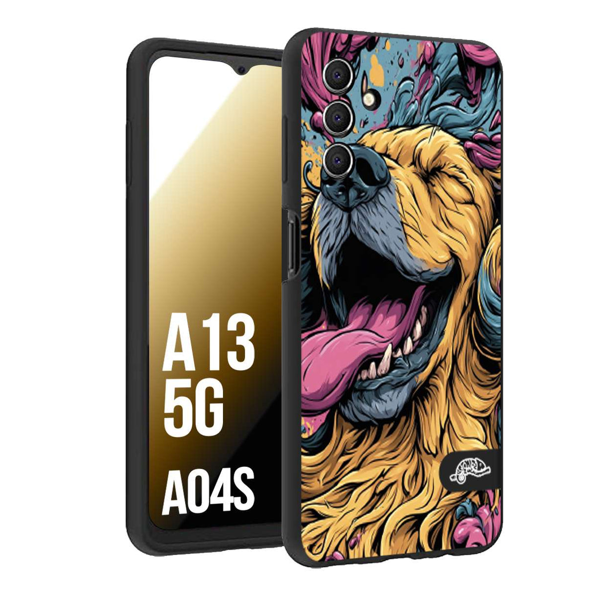 CUSTOMIZZA - Custodia cover nera morbida in tpu compatibile per Samsung A04S - A13 5G Golden Retriever illustrazione cane pop art cane street art cartone animato