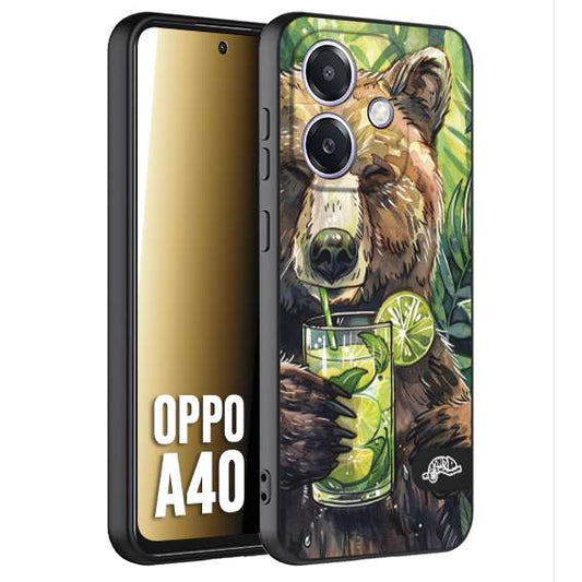 CUSTOMIZZA - Custodia cover nera morbida in tpu compatibile per Oppo A40 fiori estate disegnata cocktails animali simpatici orso bear negroni