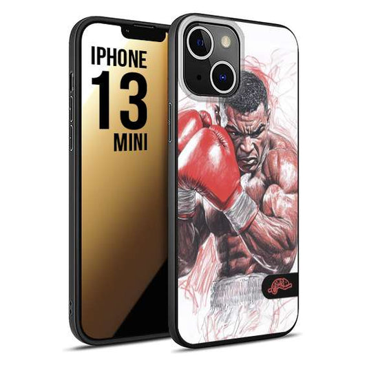 CUSTOMIZZA - Custodia cover nera morbida in tpu compatibile per iPhone 13 MINI pugilato pugili disegno tattoo guantoni boxer pesi massimi iron mike