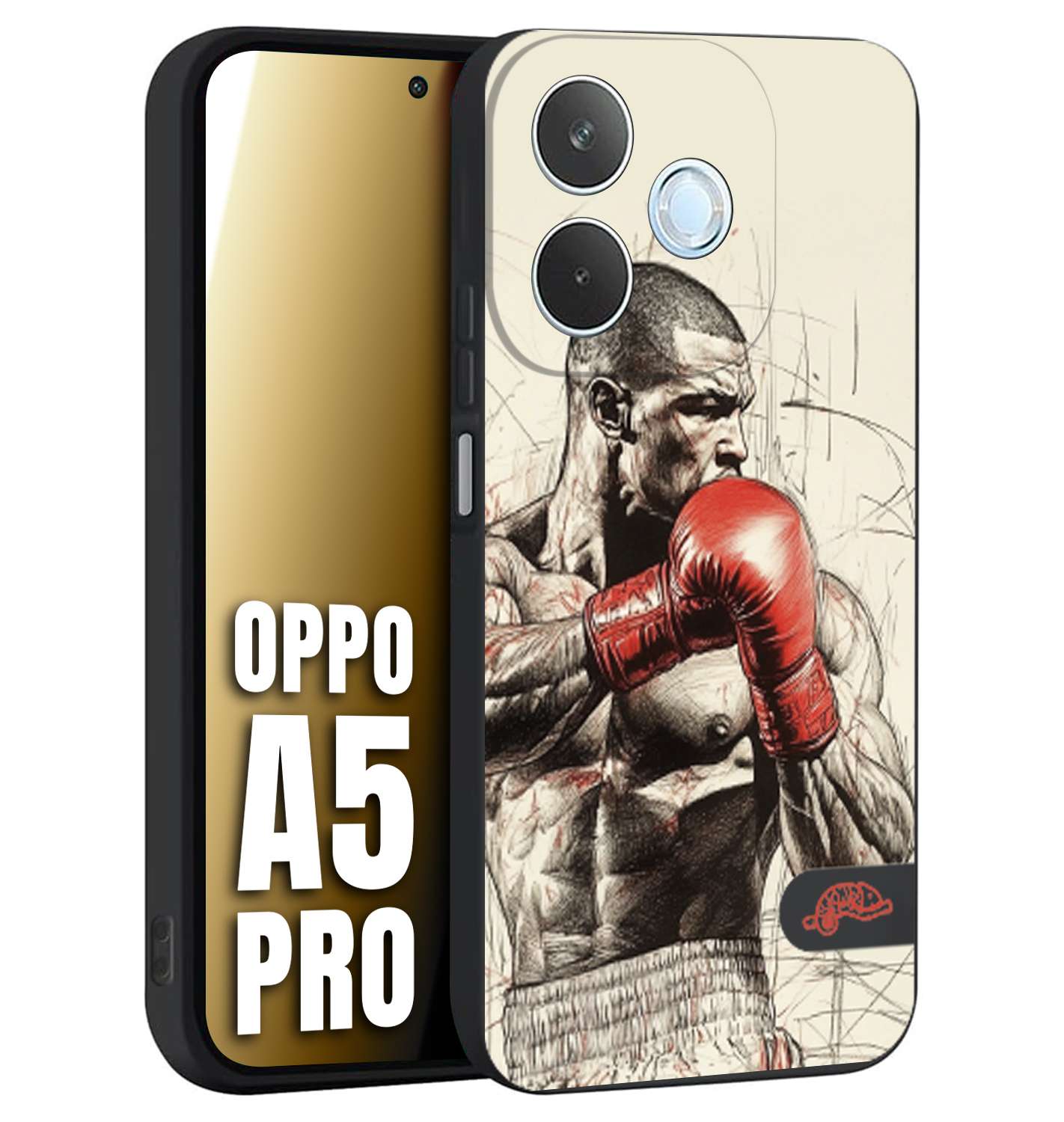 CUSTOMIZZA - Custodia cover nera morbida in tpu compatibile per Oppo A5 PRO pugilato pugili disegno tattoo guantoni box sport ring