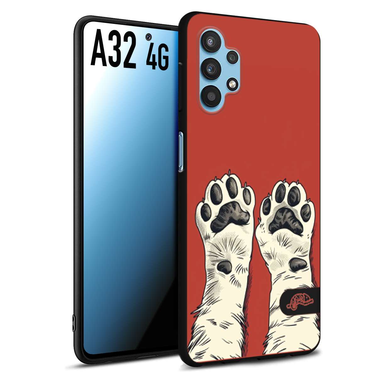 CUSTOMIZZA - Custodia cover nera morbida in tpu compatibile per Samsung A32 4G zampe di gatto cat paws rossa red disegnata fumetto cartoon