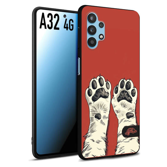 CUSTOMIZZA - Custodia cover nera morbida in tpu compatibile per Samsung A32 4G zampe di gatto cat paws rossa red disegnata fumetto cartoon