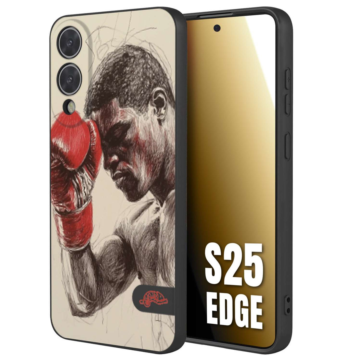CUSTOMIZZA - Custodia cover nera morbida in tpu compatibile per Samsung S25 EDGE pugilato pugili disegno tattoo guantoni boxer pesi massimi