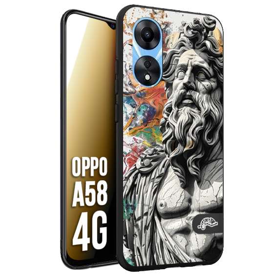 CUSTOMIZZA - Custodia cover nera morbida in tpu compatibile per Oppo A58 4G statua colorata moderna antico tattoo splash color