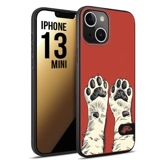 CUSTOMIZZA - Custodia cover nera morbida in tpu compatibile per iPhone 13 MINI zampe di gatto cat paws rossa red disegnata fumetto cartoon