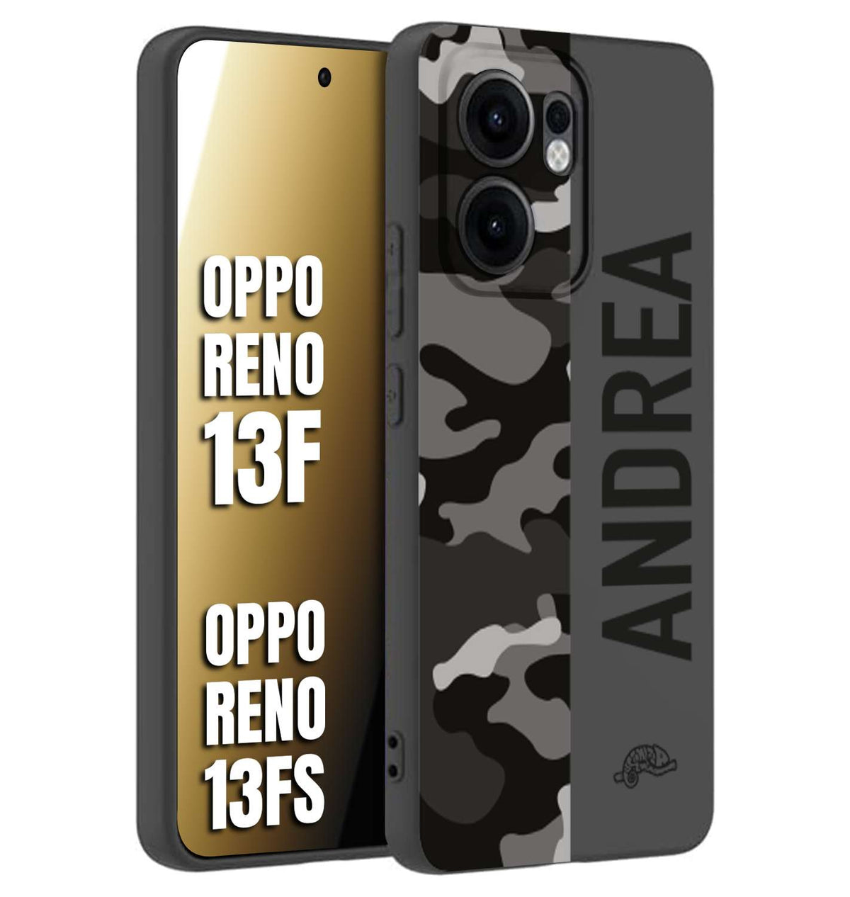 CUSTOMIZZA - Custodia cover nera morbida in tpu compatibile per Oppo Reno 13 F camouflage mimetico militare personalizzata nome