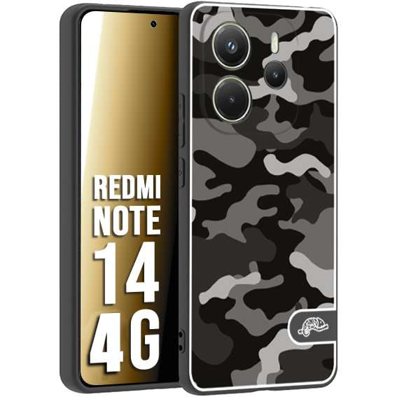 CUSTOMIZZA - Custodia cover nera morbida in tpu compatibile per Xiaomi Redmi Note 14 4G camouflage mimetico militare nero black grigio
