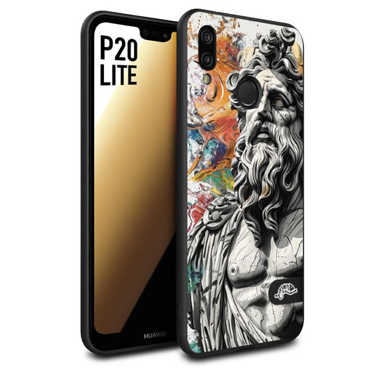 CUSTOMIZZA - Custodia cover nera morbida in tpu compatibile per Huawei P20 LITE statua colorata moderna antico tattoo splash color