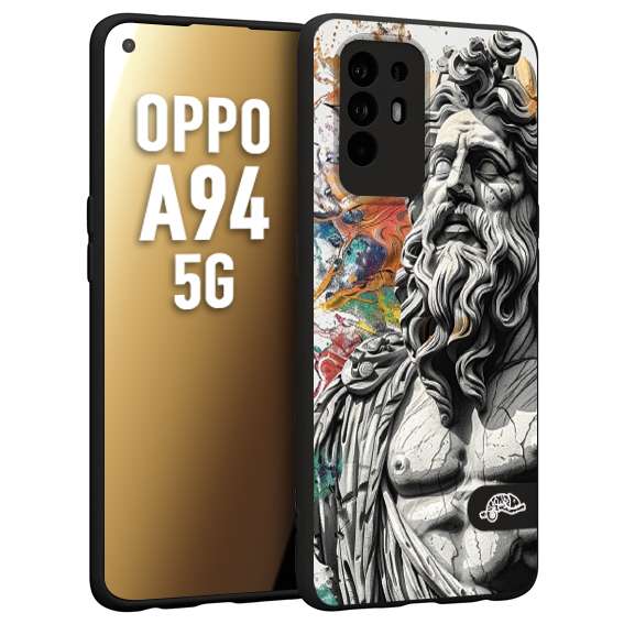 CUSTOMIZZA - Custodia cover nera morbida in tpu compatibile per Oppo A94 5G statua colorata moderna antico tattoo splash color