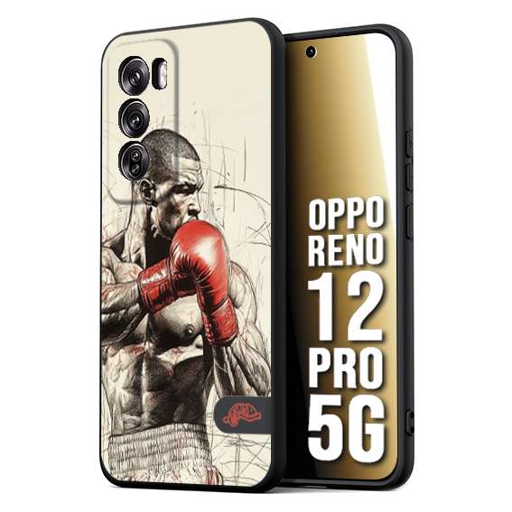CUSTOMIZZA - Custodia cover nera morbida in tpu compatibile per Oppo Reno 12 PRO 5G pugilato pugili disegno tattoo guantoni box sport ring