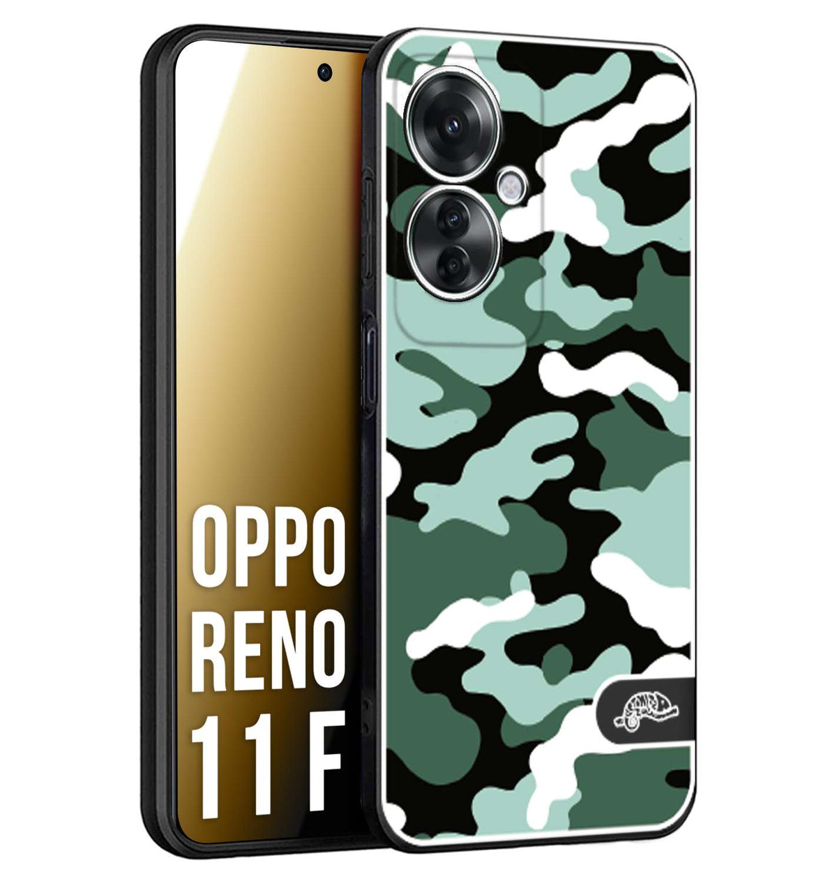 CUSTOMIZZA - Custodia cover nera morbida in tpu compatibile per Oppo Reno 11 F 5G camouflage mimetico militare verde green