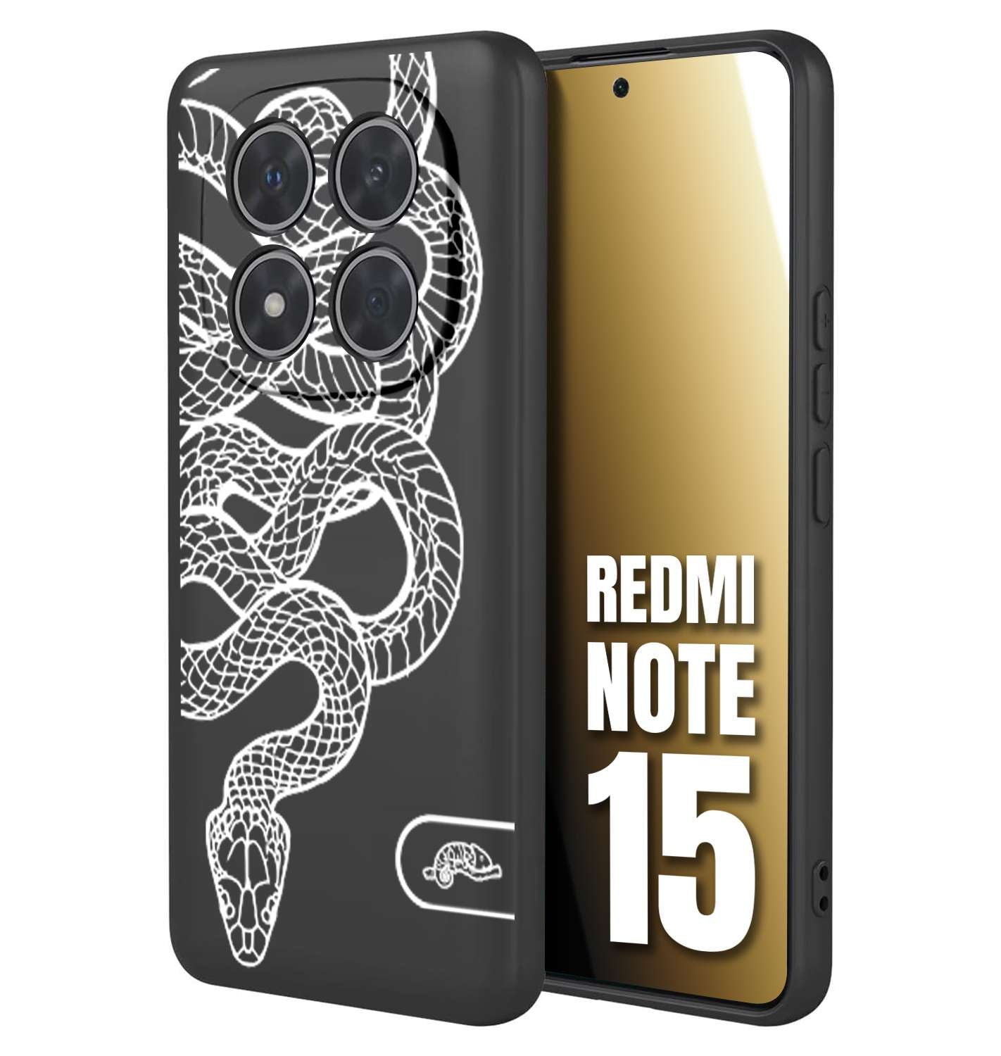 CUSTOMIZZA - Custodia cover nera morbida in tpu compatibile per Xiaomi Redmi Note 15 serpente snake bianco a rilievo disegnato tattoo tatuaggio