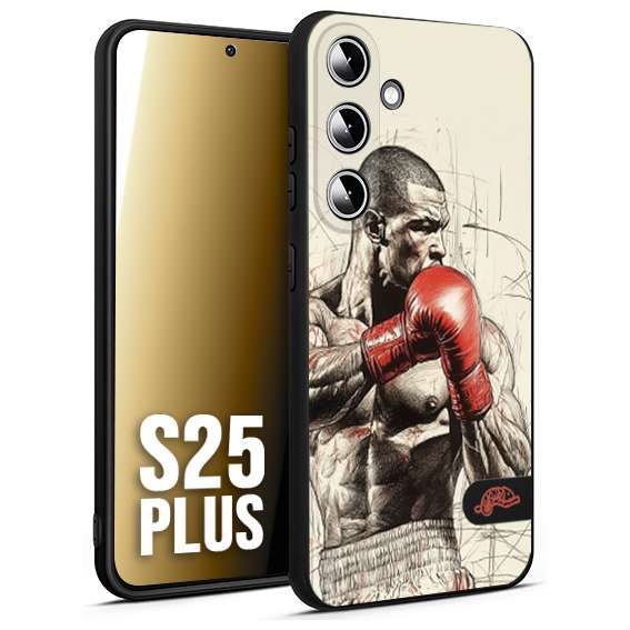 CUSTOMIZZA - Custodia cover nera morbida in tpu compatibile per Samsung S25 PLUS pugilato pugili disegno tattoo guantoni box sport ring