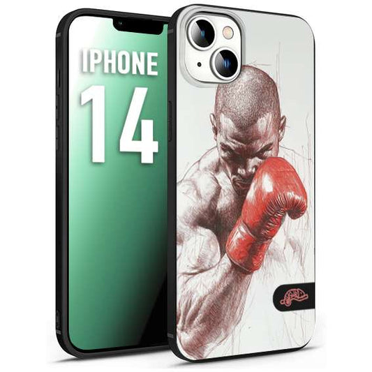 CUSTOMIZZA - Custodia cover nera morbida in tpu compatibile per iPhone 14 pugilato pugili disegno tattoo guantoni box sport primo piano