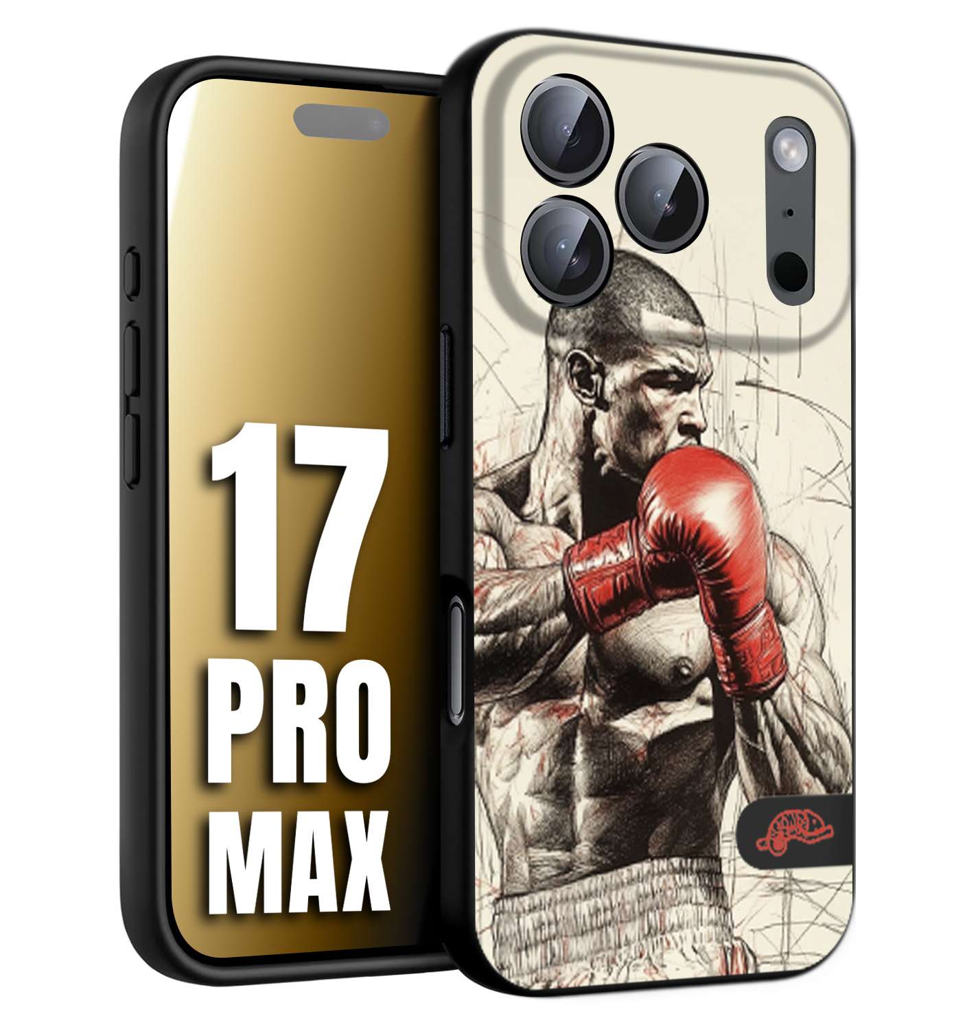 CUSTOMIZZA - Custodia cover nera morbida in tpu compatibile per iPhone 17 PRO MAX pugilato pugili disegno tattoo guantoni box sport ring