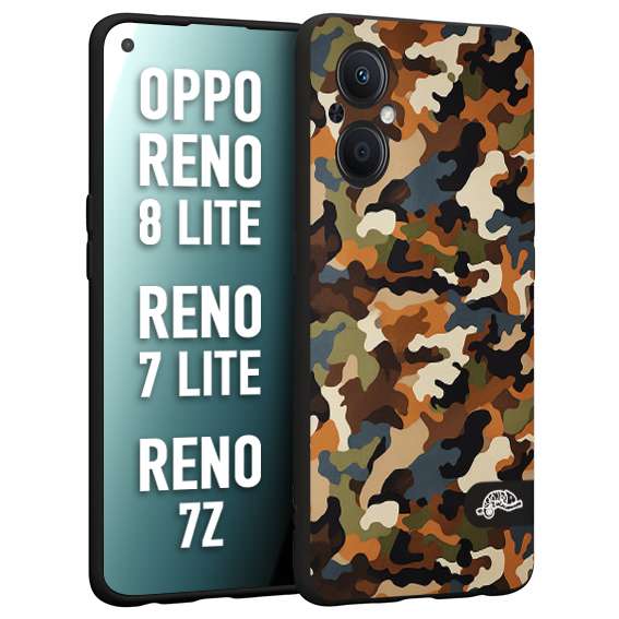 CUSTOMIZZA - Custodia cover nera morbida in tpu compatibile per Oppo Reno 7 Lite - 8 Lite - 7Z camouflage mimetico militare moderno blu marrone beige