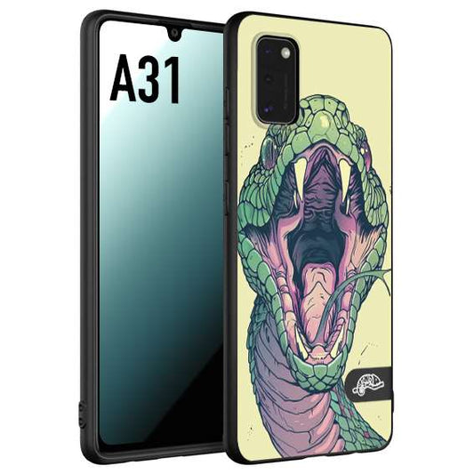 CUSTOMIZZA - Custodia cover nera morbida in tpu compatibile per Samsung A31 snake yellow green serpente tatuaggio tattoo disegnato a mano