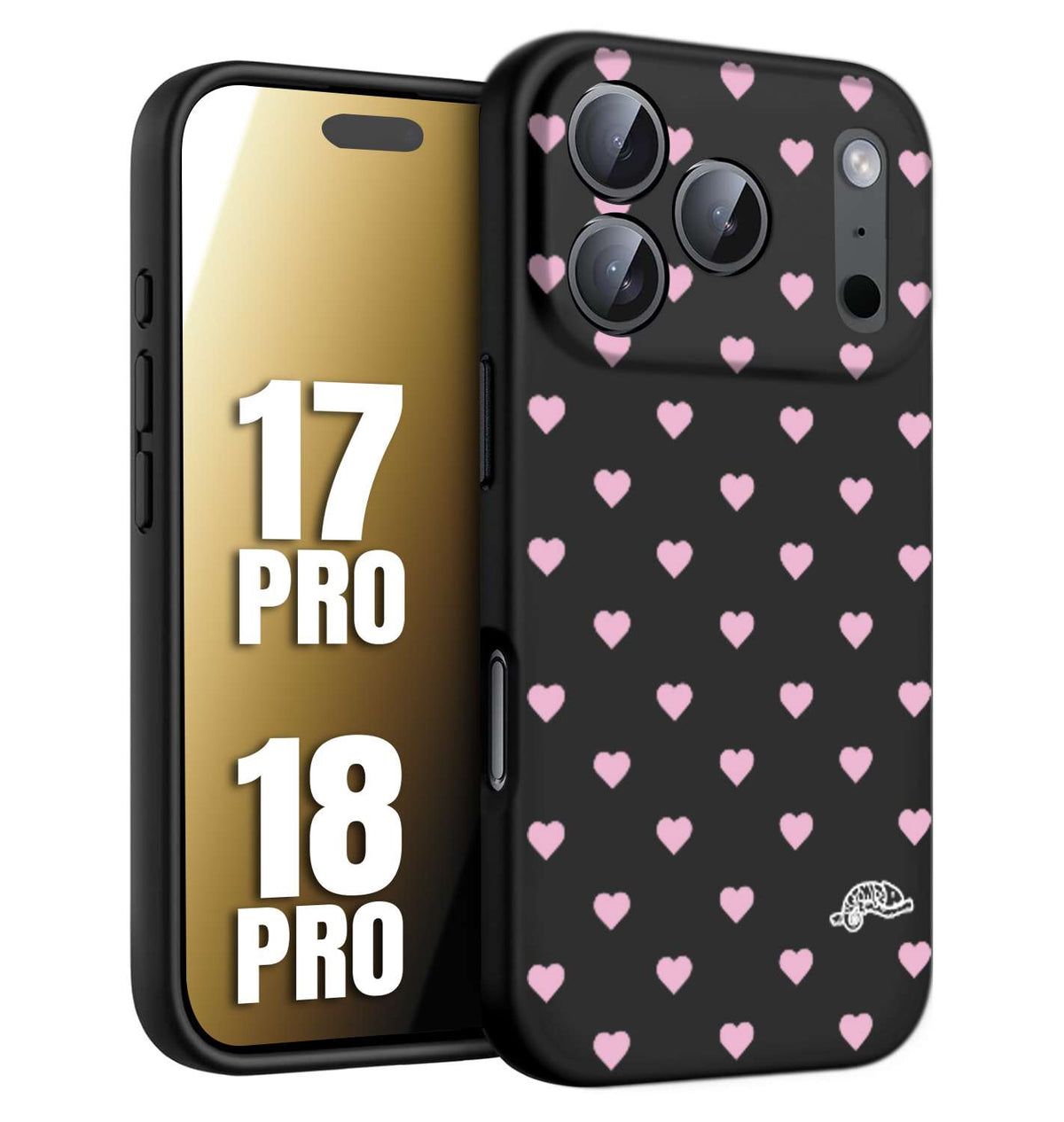CUSTOMIZZA - Custodia cover nera morbida in tpu compatibile per iPhone 17 PRO - 18 PRO cuori pois rosa su nero donna pin up vintage