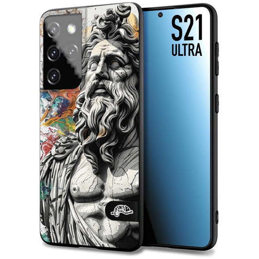 CUSTOMIZZA - Custodia cover nera morbida in tpu compatibile per Samsung S21 ULTRA statua colorata moderna antico tattoo splash color