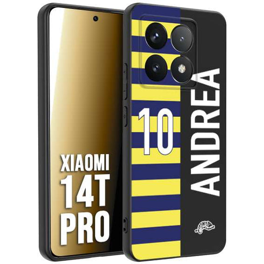 CUSTOMIZZA - Custodia cover nera morbida in tpu compatibile per Xiaomi 14T PRO personalizzata calcio football nome e numero calciatori giallo blu