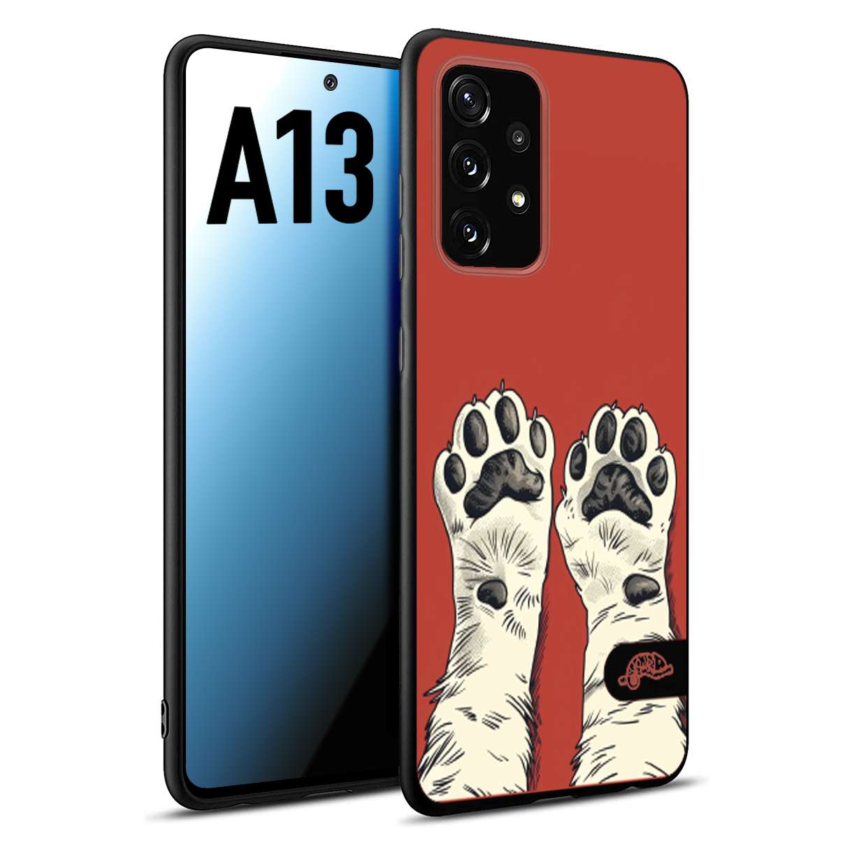 CUSTOMIZZA - Custodia cover nera morbida in tpu compatibile per Samsung A13 zampe di gatto cat paws rossa red disegnata fumetto cartoon