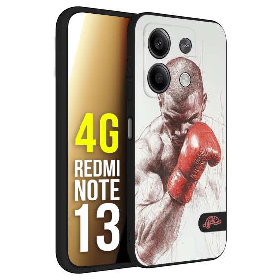 CUSTOMIZZA - Custodia cover nera morbida in tpu compatibile per Xiaomi Redmi Note 13 4G pugilato pugili disegno tattoo guantoni box sport primo piano